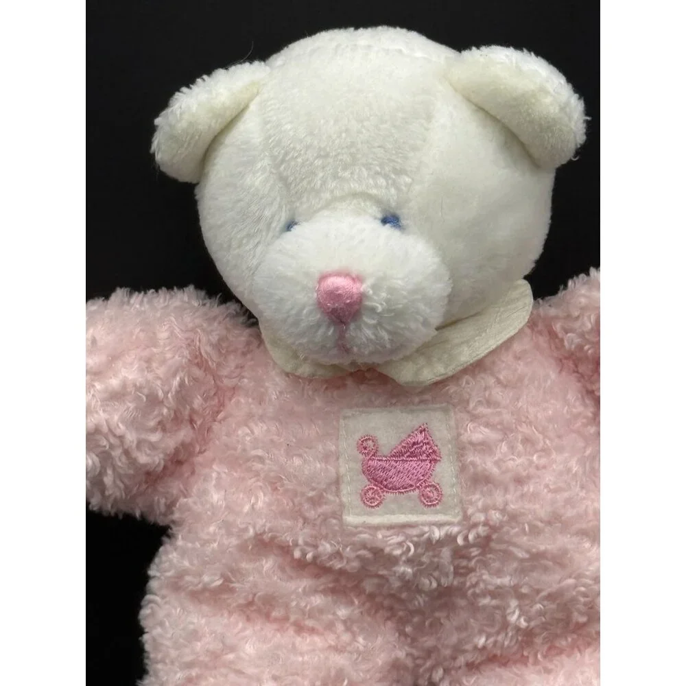 Russ Berrie Vintage Drowsy pink white Bear Small Plush Rattle Lovey Stuffie Baby